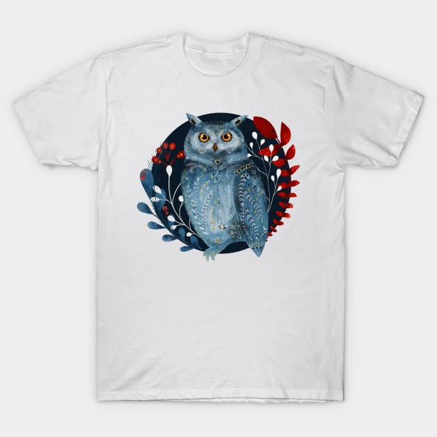 Nordic Folk Art Owl, Woodland Animals Folk Art T-Shirt by Coralgb